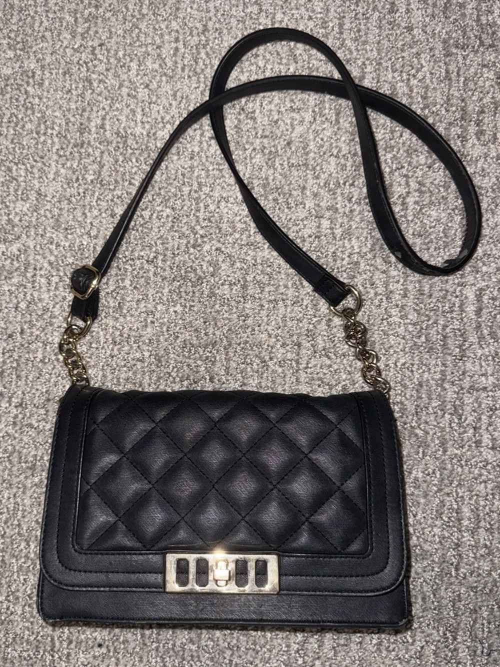 Black Quilted Crossbody Bag with Gold Hardware